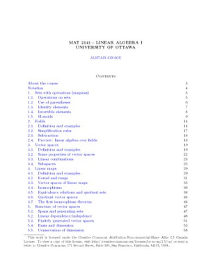 MAT 2141 - Linear Algebra I [Lecture notes] - Alistair Savage